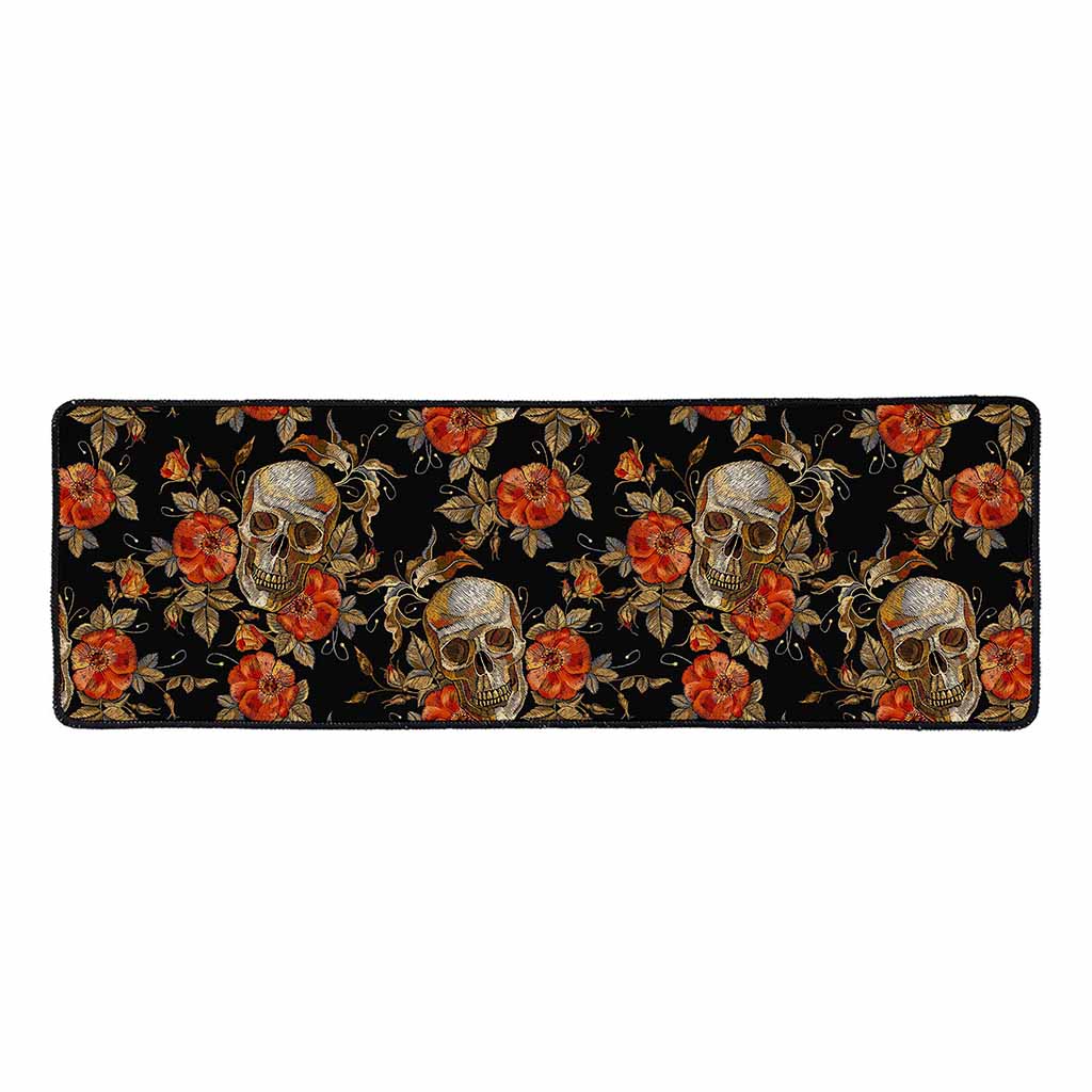 Vintage Floral Skull Pattern Print Long Kitchen Mat