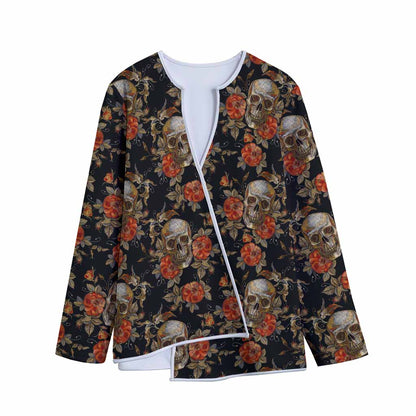 Vintage Floral Skull Pattern Print Long Sleeve Short Coat