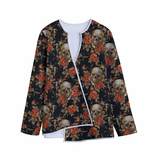 Vintage Floral Skull Pattern Print Long Sleeve Short Coat