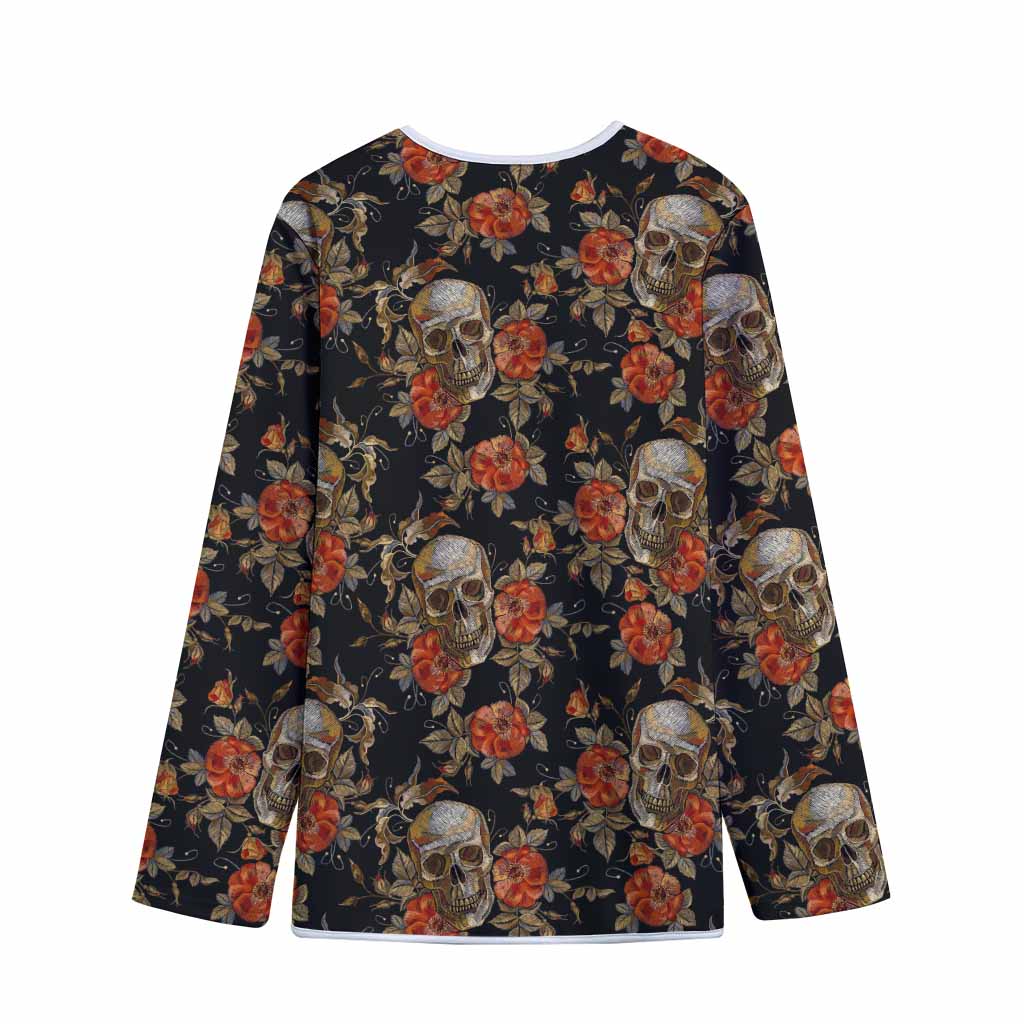 Vintage Floral Skull Pattern Print Long Sleeve Short Coat