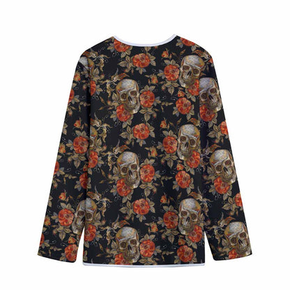 Vintage Floral Skull Pattern Print Long Sleeve Short Coat
