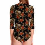 Vintage Floral Skull Pattern Print Long Sleeve Swimsuit