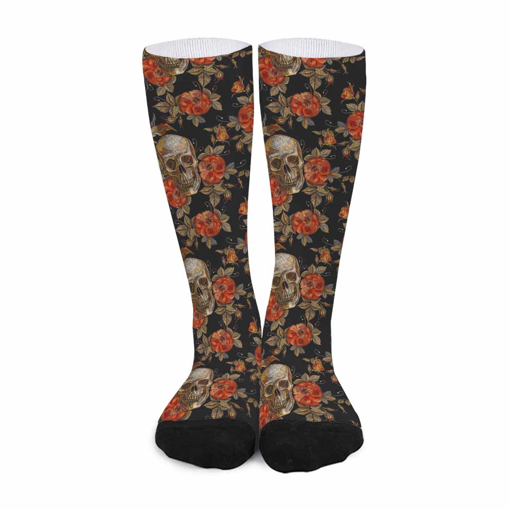 Vintage Floral Skull Pattern Print Long Socks