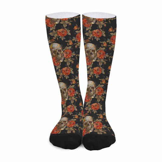 Vintage Floral Skull Pattern Print Long Socks
