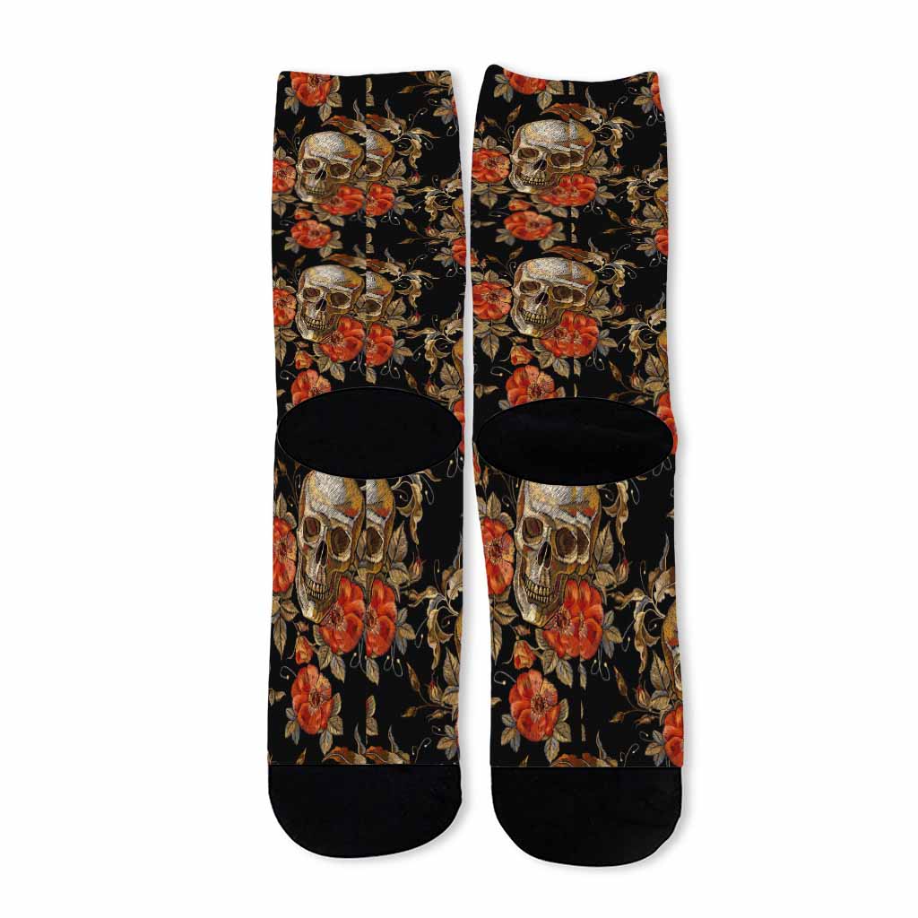 Vintage Floral Skull Pattern Print Long Socks