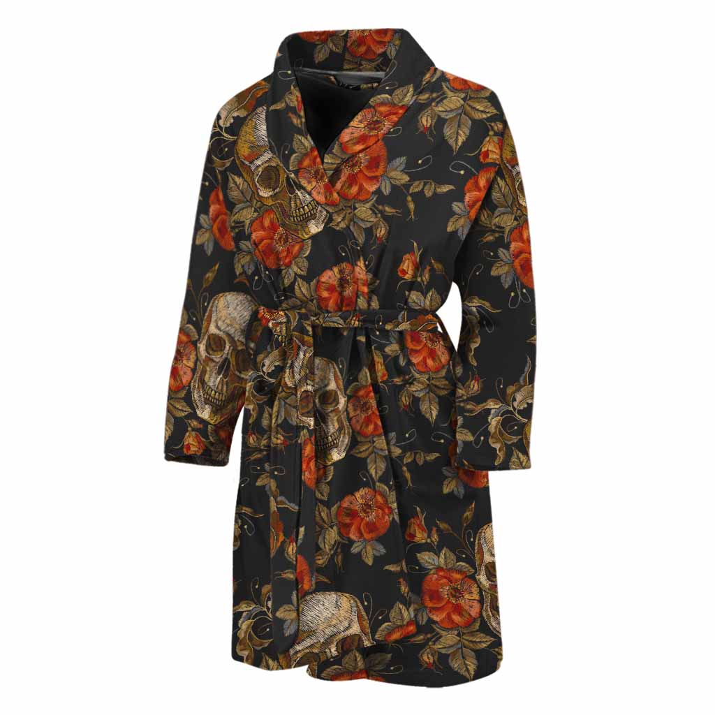 Vintage Floral Skull Pattern Print Men's Bathrobe