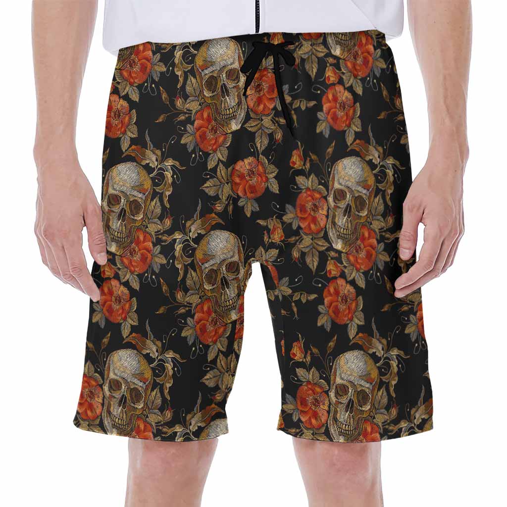 Vintage Floral Skull Pattern Print Men's Beach Shorts