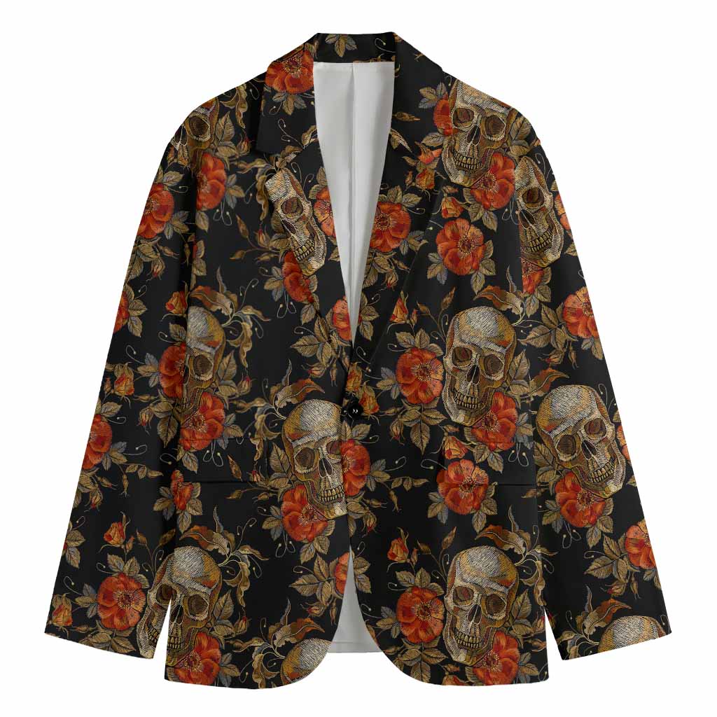 Vintage Floral Skull Pattern Print Men's Blazer