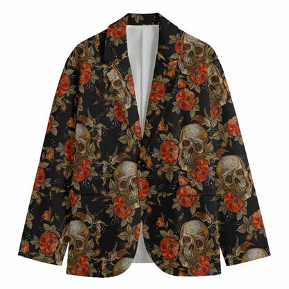 Vintage Floral Skull Pattern Print Men's Blazer
