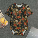 Vintage Floral Skull Pattern Print Men's Bodysuit