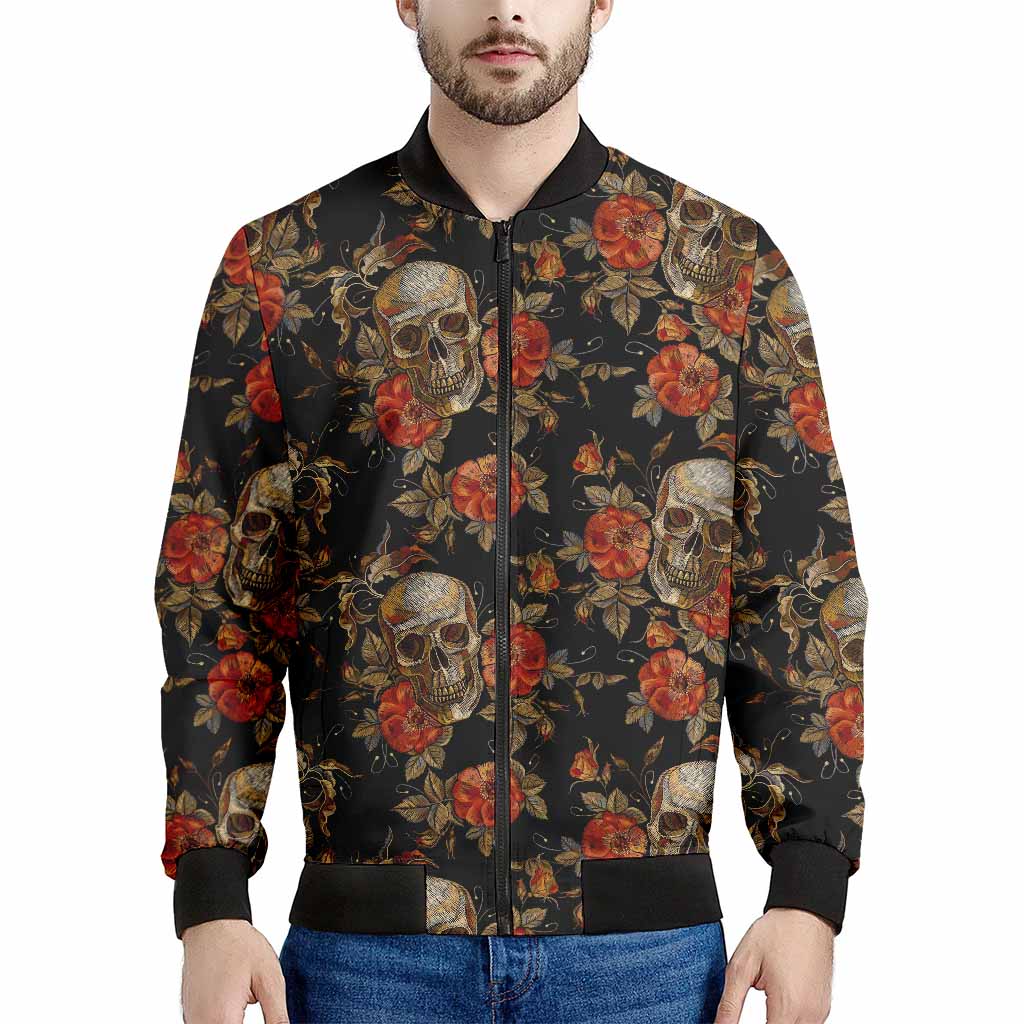 Vintage Floral Skull Pattern Print Men's Bomber Jacket