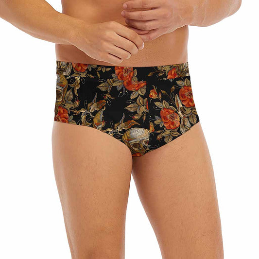 Vintage Floral Skull Pattern Print Men's Briefs