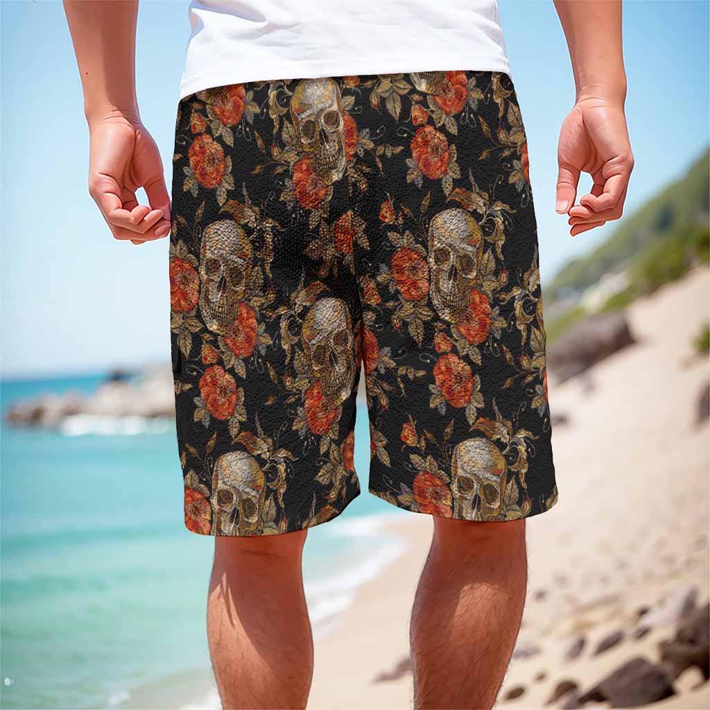Vintage Floral Skull Pattern Print Men's Cargo Shorts