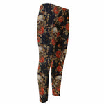 Vintage Floral Skull Pattern Print Men's Compression Pants