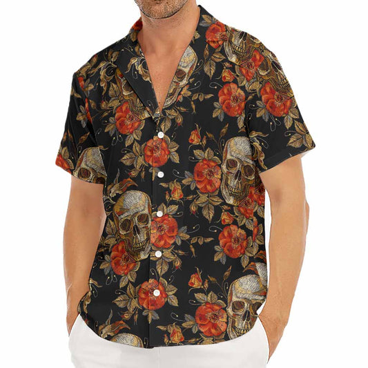 Vintage Floral Skull Pattern Print Men's Deep V-Neck Shirt