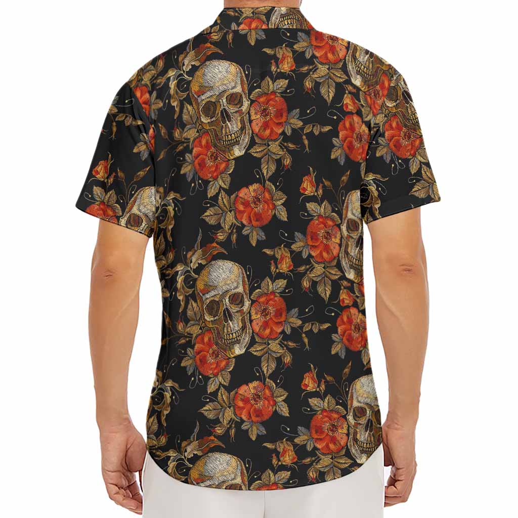 Vintage Floral Skull Pattern Print Men's Deep V-Neck Shirt