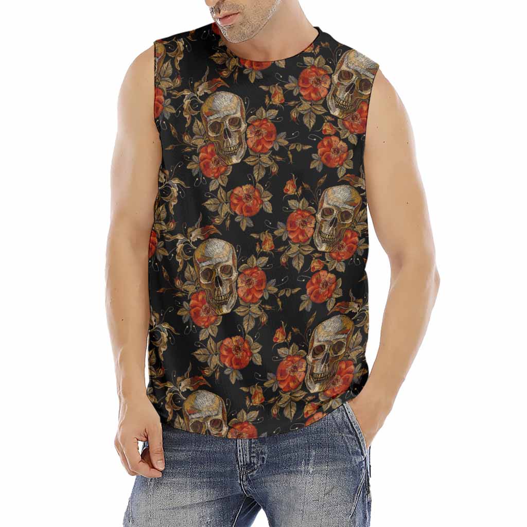Vintage Floral Skull Pattern Print Men's Fitness Tank Top