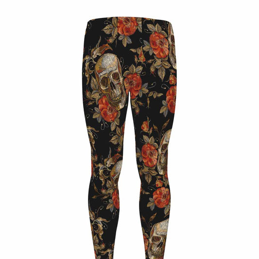 Vintage Floral Skull Pattern Print Men's leggings