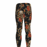 Vintage Floral Skull Pattern Print Men's leggings