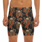 Vintage Floral Skull Pattern Print Men's Long Boxer Briefs