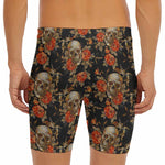 Vintage Floral Skull Pattern Print Men's Long Boxer Briefs