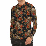 Vintage Floral Skull Pattern Print Men's Long Sleeve Rash Guard