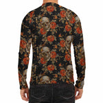 Vintage Floral Skull Pattern Print Men's Long Sleeve Rash Guard