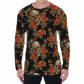 Vintage Floral Skull Pattern Print Men's Long Sleeve T-Shirt