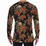 Vintage Floral Skull Pattern Print Men's Long Sleeve T-Shirt