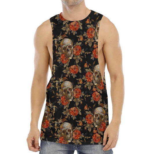 Vintage Floral Skull Pattern Print Men's Muscle Tank Top