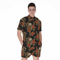 Vintage Floral Skull Pattern Print Men's Romper