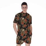 Vintage Floral Skull Pattern Print Men's Rompers