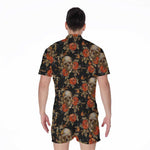 Vintage Floral Skull Pattern Print Men's Rompers