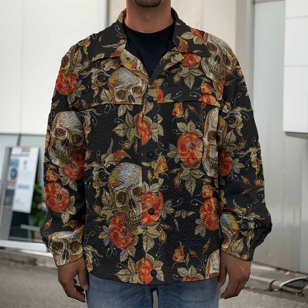 Vintage Floral Skull Pattern Print Men's Shirt Jacket