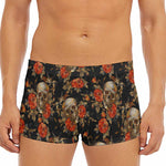Vintage Floral Skull Pattern Print Men's Short Boxer Briefs