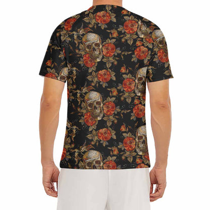 Vintage Floral Skull Pattern Print Men's Short Sleeve Rash Guard