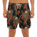 Vintage Floral Skull Pattern Print Men's Split Running Shorts