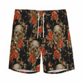 Vintage Floral Skull Pattern Print Men's Athletic Shorts