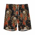 Vintage Floral Skull Pattern Print Men's Sports Shorts