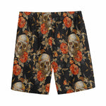 Vintage Floral Skull Pattern Print Men's Sports Shorts