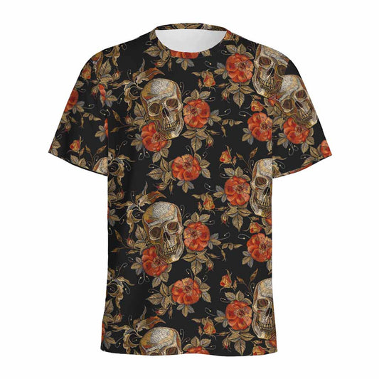 Vintage Floral Skull Pattern Print Men's Sports T-Shirt