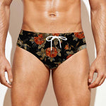 Vintage Floral Skull Pattern Print Men's Swim Briefs