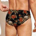 Vintage Floral Skull Pattern Print Men's Swim Briefs