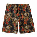 Vintage Floral Skull Pattern Print Men's Swim Trunks
