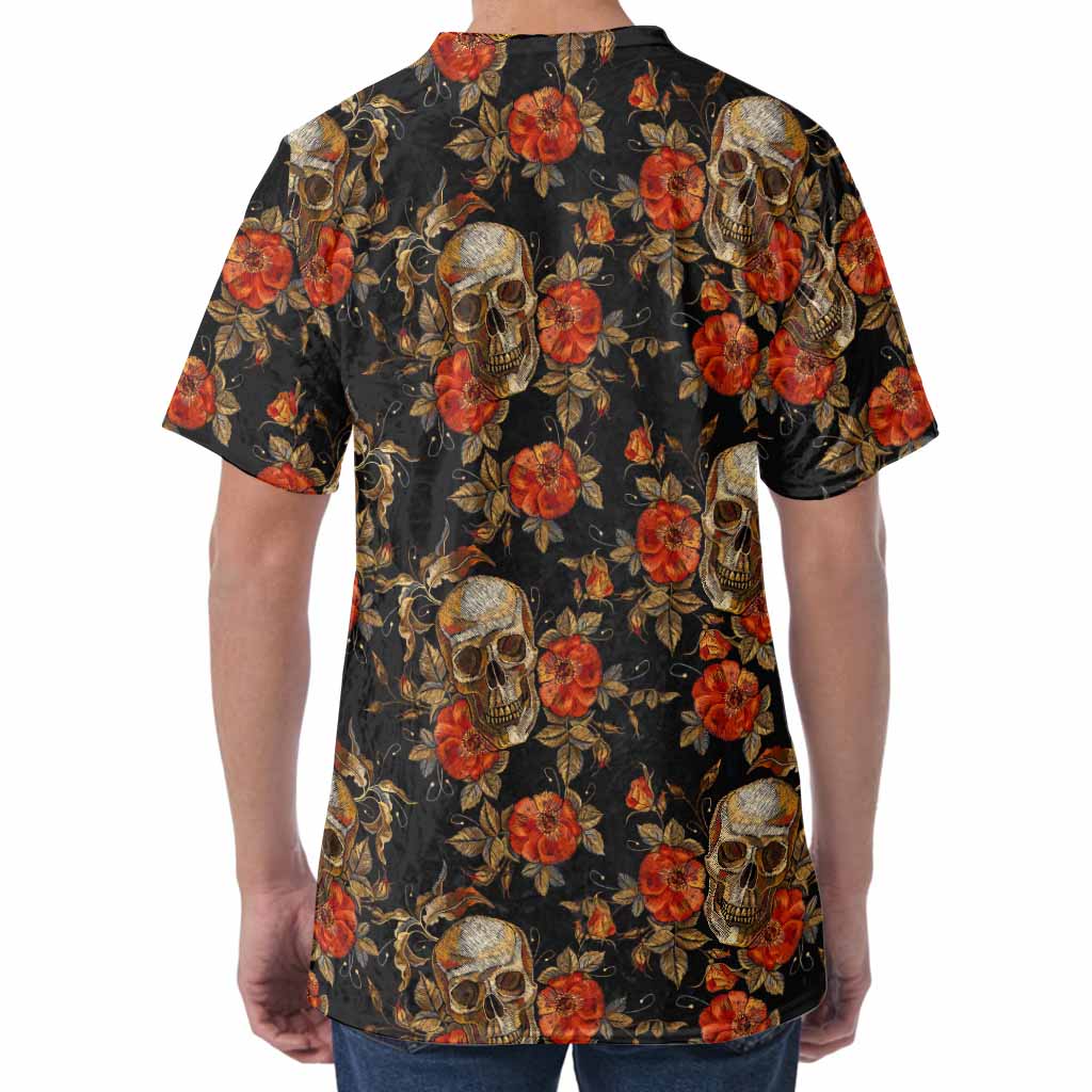Vintage Floral Skull Pattern Print Men's Velvet T-Shirt