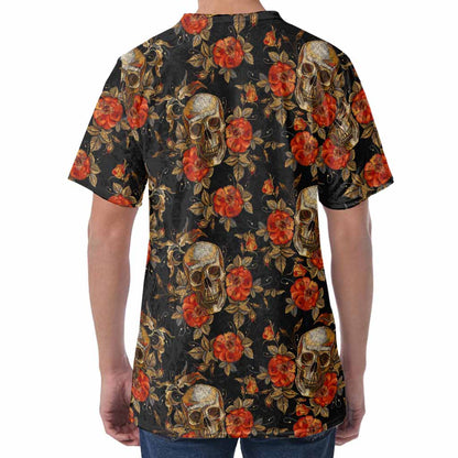 Vintage Floral Skull Pattern Print Men's Velvet T-Shirt
