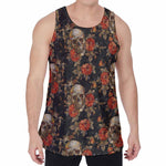 Vintage Floral Skull Pattern Print Men's Velvet Tank Top