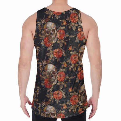 Vintage Floral Skull Pattern Print Men's Velvet Tank Top