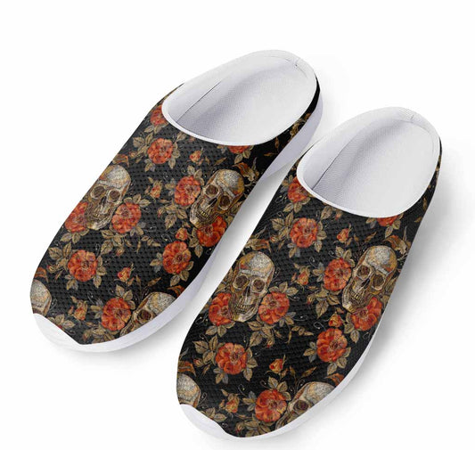 Vintage Floral Skull Pattern Print Mesh Casual Shoes
