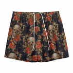 Vintage Floral Skull Pattern Print Mesh Shorts